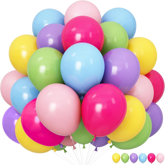Colorful Rainbow Balloons Assorted Pink Blue Yellow Green Balloons 60PCS 12INCH Hot Pink Pastel Purple Light Blue Latex Helium Balloon for Arch Birthday Party Decorations Baby Shower