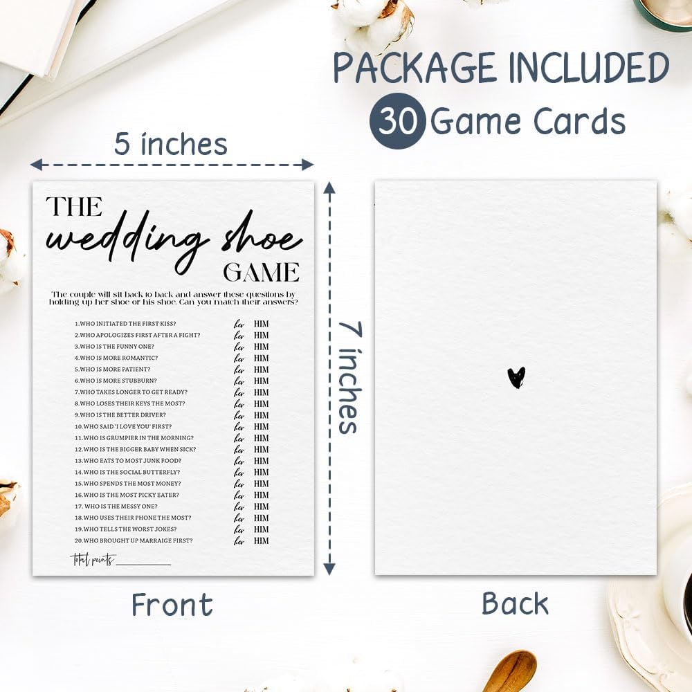30 Minimalism Game Cards - Wedding Shoe Game - Bridal Shower, Engagement, Mr & Mrs, Newlyweds, Wedding Games, Party Activities & Supplies - B05 White