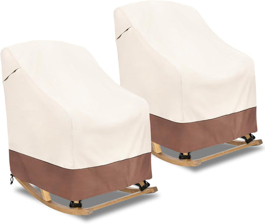Okcool Patio Rocking Chair Cover 2-Pack,Rocking Chair Covers for Outdoor Furniture, 27''W x 34''D x 45''H Inch,Rocking Chair Covers Waterproof,Beige & Brown