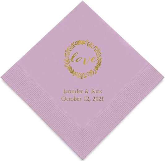 Weddingstar Personalized Printed Paper Napkins 3-Ply 50 Pack - Cocktail Lavender