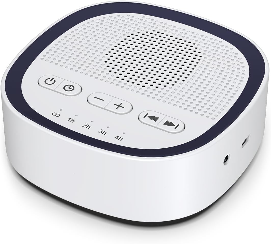 Sleep White Noise Sound Machines with 30 Soothing Sounds 3.5 mm Headphone Jack 5 Timer Settings 32 Precise Volume Memory Function Compact Design Ideal Gift