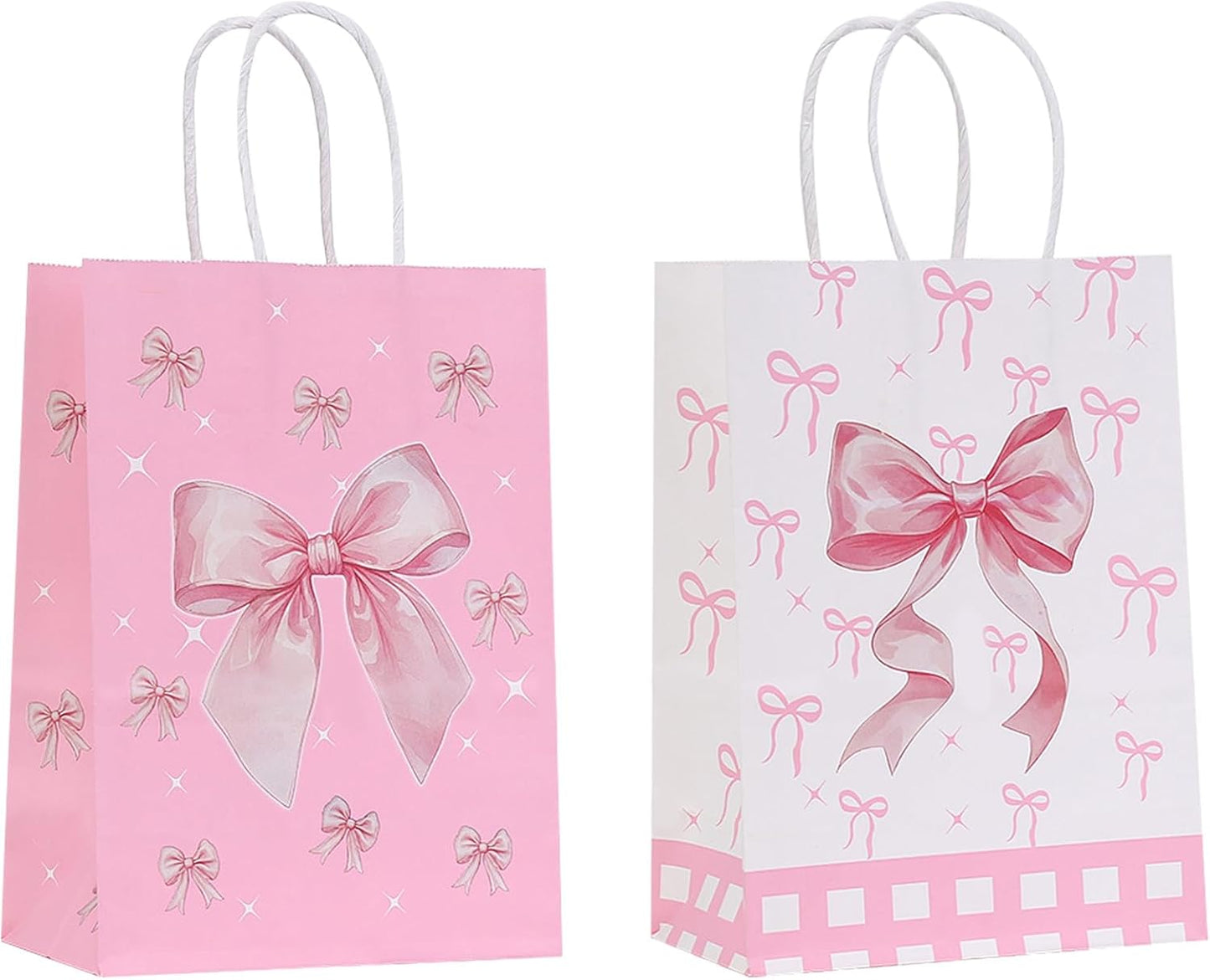 24Pcs Pink Bow Party Favor Bags,Gift Bags with Handles for Bridal Engagement Baby Shower,Barbie themed Goodie Bag Candy Bag for Birthday Bachelor Barbie Party Decoration Wedding