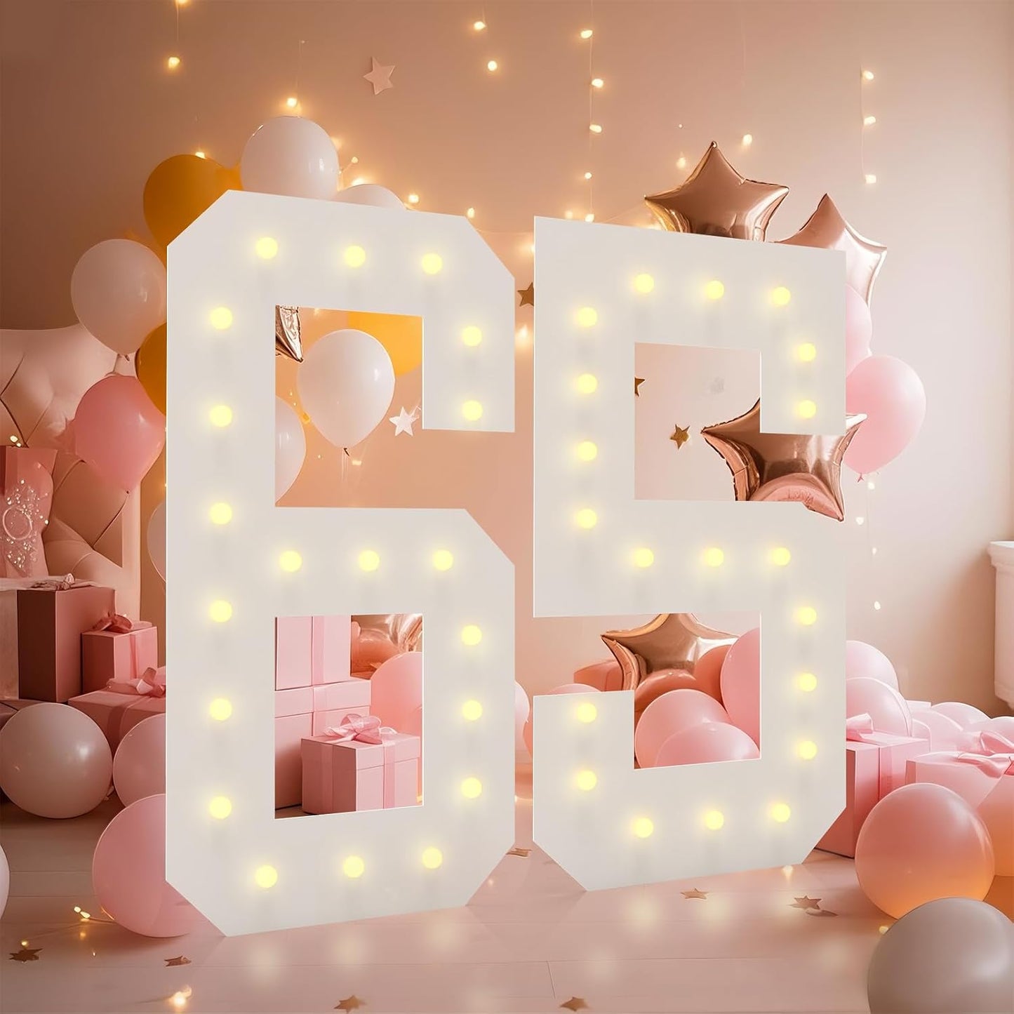 LOBOOM 4FT Light Up Numbers, Marquee Numbers 4 Feet Tall Giant Number 65 Mosaic Big Number Sign for 65th Birthday Party Backdrop Anniversary Decorations, Pre-Cut Large Frame