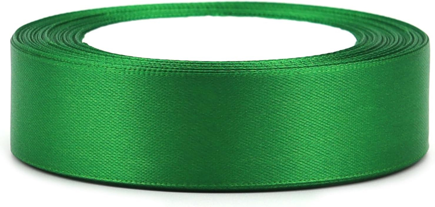 Green Solid Satin Ribbon 1 Inch 25 Yards Solid Polyester Fabric Ribbon for Gift Wrapping Wedding Christmas Baby Shower Birthday Party Decoration Handmade Immortal Flower Craft