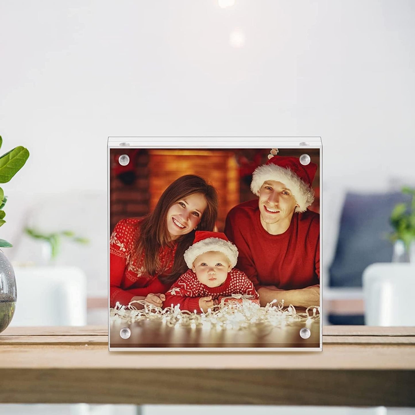 Boxalls 5x5 Acrylic Picture Frame, Clear Frameless 5x5 Inches Photo Frames with Magnetic, Double Sided Transparent Desktop Frame