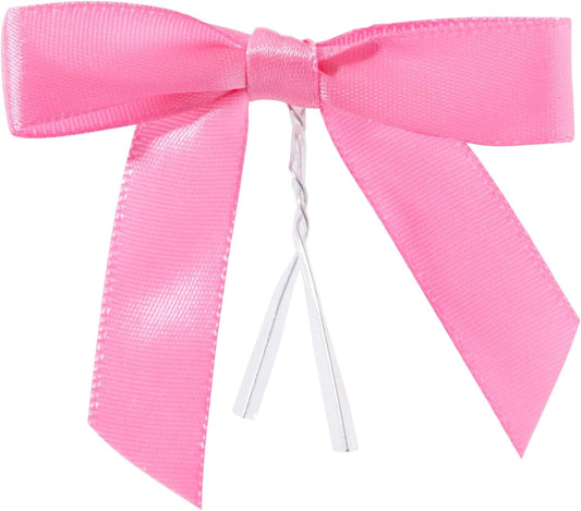 Juvale Pink Twist Tie Gift Bows - Pre-Tied Mini Bows for Crafts & Ribbon Twist Ties for Treat Bags - 100 Count, 3 x 2.5 in, Satin