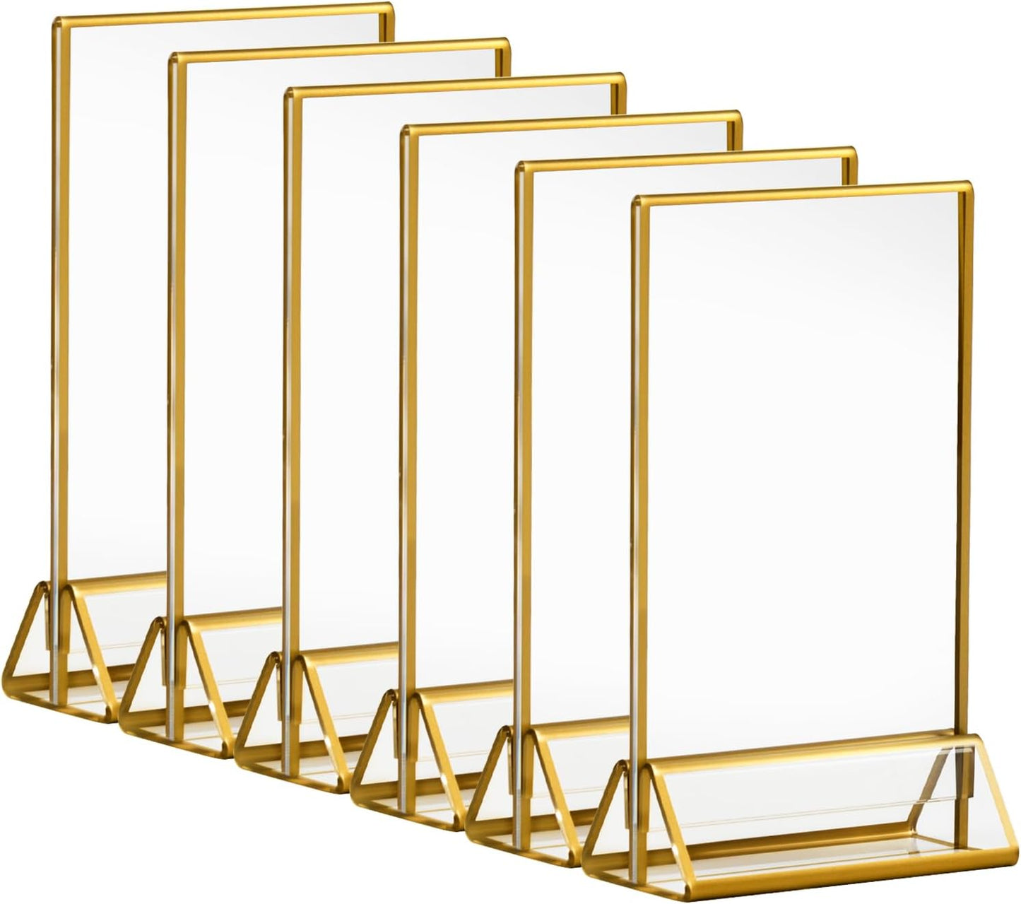 6 Pack Acrylic Sign Holder with Gold Borders, 4x6'' Double-Sided Menu Stands Clear Picture Frames for Restaurant Menu Signs, Wedding Table Numbers, Exhibition & Art Display