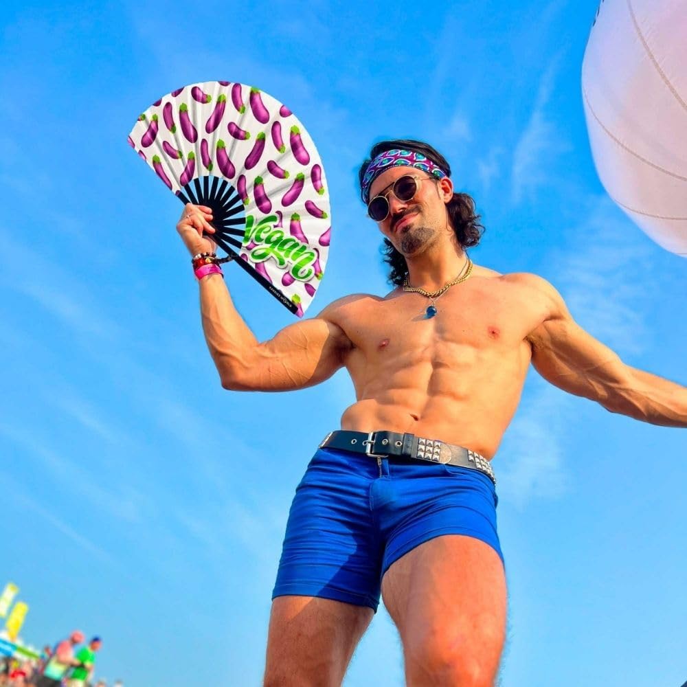 Kandies World UV Reactive Custom Festival Folding Hand Fan - Unique Designs, Made of Bamboo, Clacking Sound, Lightweight - Perfect Rave and Festival Accessory!