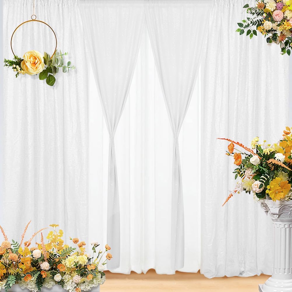 Eternal Beauty 4 PCS Sequin Backdrop Curtain, Sequin Wedding Backdrop for Christmas Party, Birthday (White 2FTx8FT)