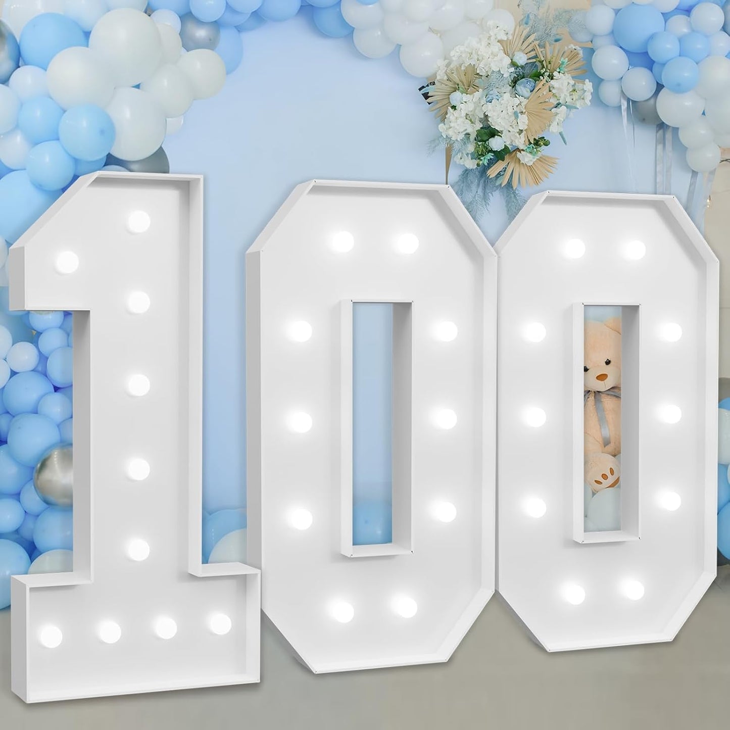 Marquee Numbers Large 100th-Birthday Decorations: 4ft Light Up Number Party Decor 100 Year Old Women And Men Birthday Decoration Backdrop Anniversary Cardboard Big Mosaic Balloon Frame Number 100