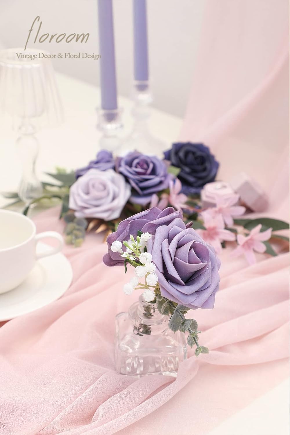 Floroom Artificial Flowers 25pcs Real Looking Lavender Purple Ombre Colors Foam Fake Roses with Stems for DIY Wedding Bouquets Bridal Shower Floral Centerpieces Party Tables Home Decorations