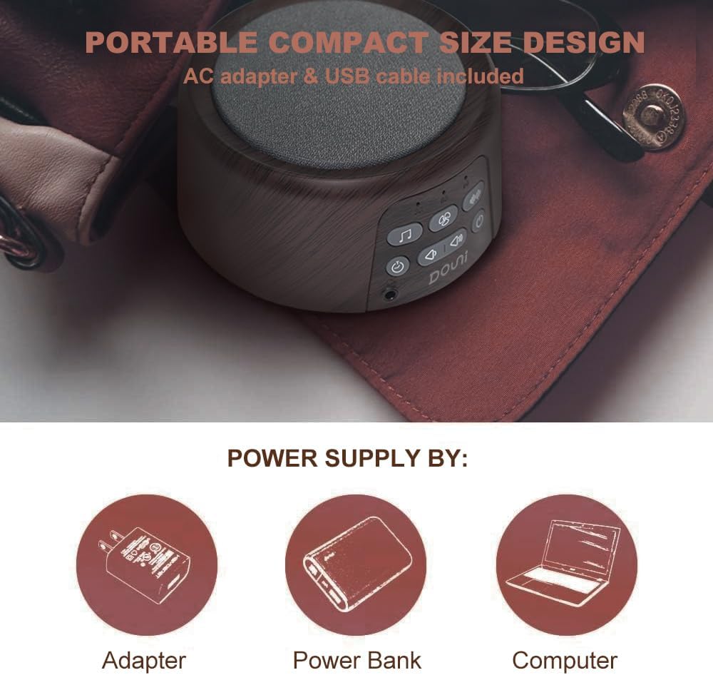 White Noise Machine - Sleep Sound Machine with Soothing Sounds Timer & Memory Function for Sleeping & Relaxation, Sleep Therapy for Kid, Adult, Nursery, Home, Office, Travel. Brown Wood Grain