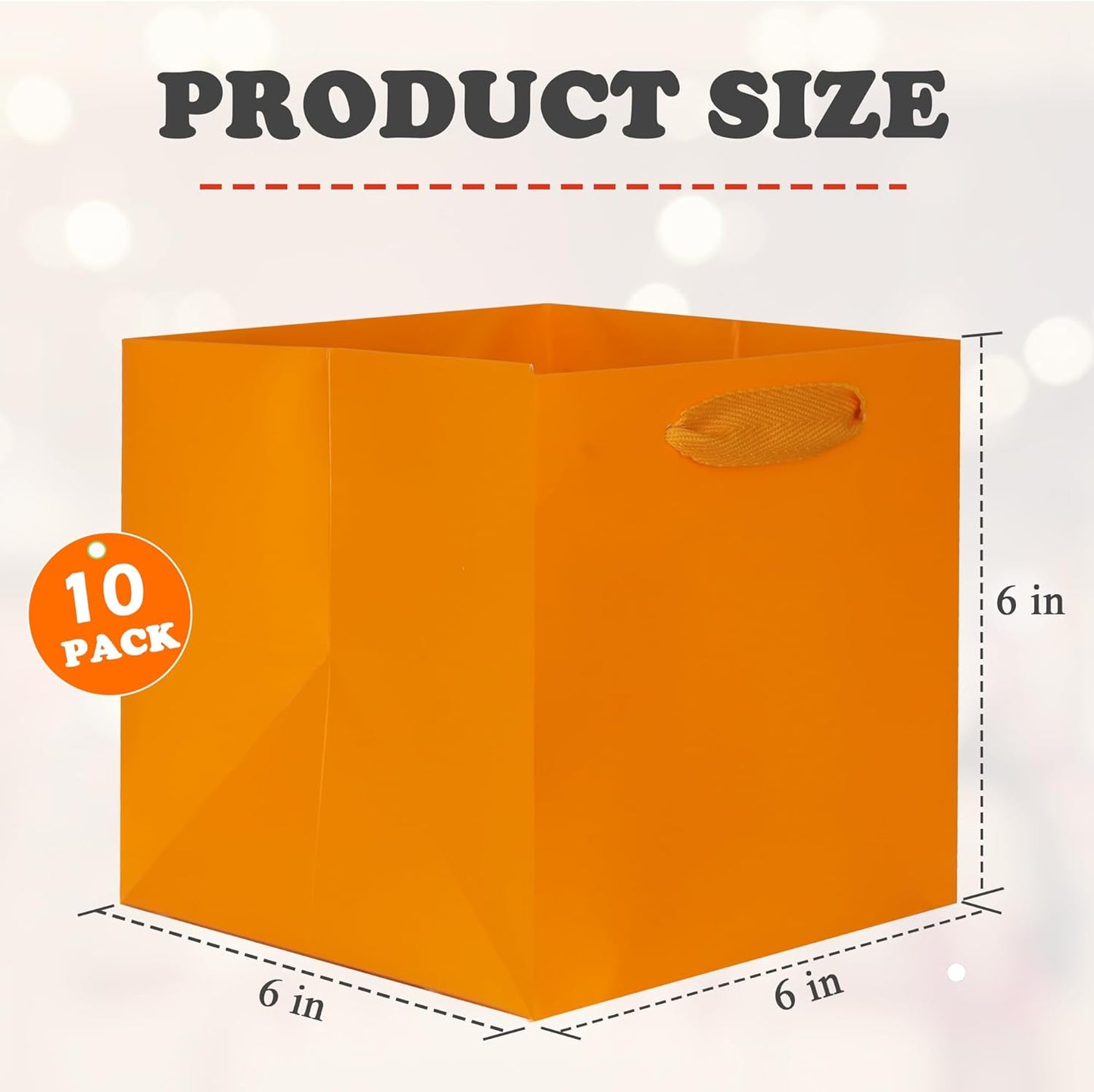 ADIDO EVA Orange Square Gift Bags Small Size Square Bottom Paper Bags with Handles for Party Favor, Shopping Bag (6x6x6 In, 10 CT)