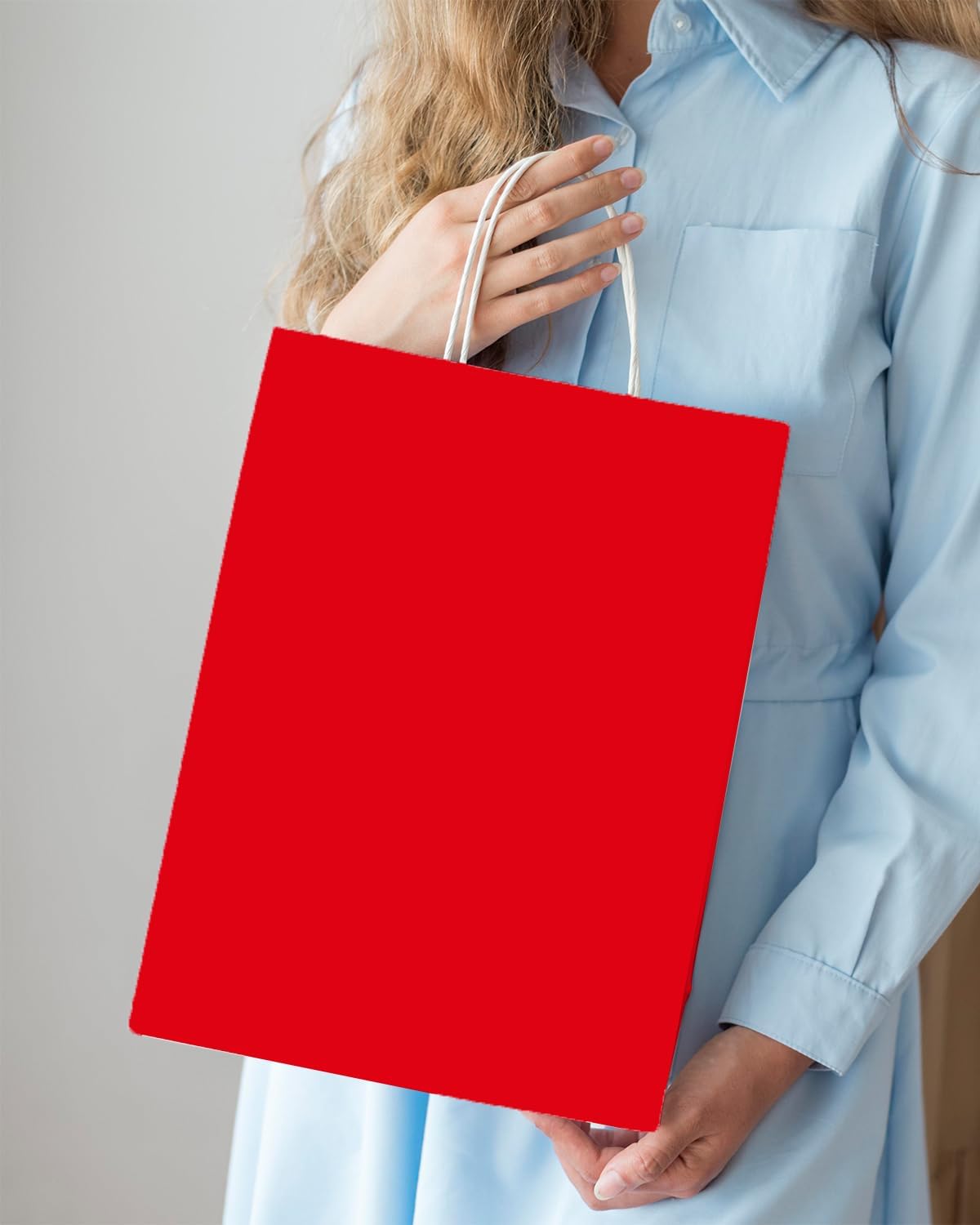 qiqee 100PCS Gift Bag with Handles Bulk Red Paper Bags Multiple Uses (13''x5 x10 inch Large Size)