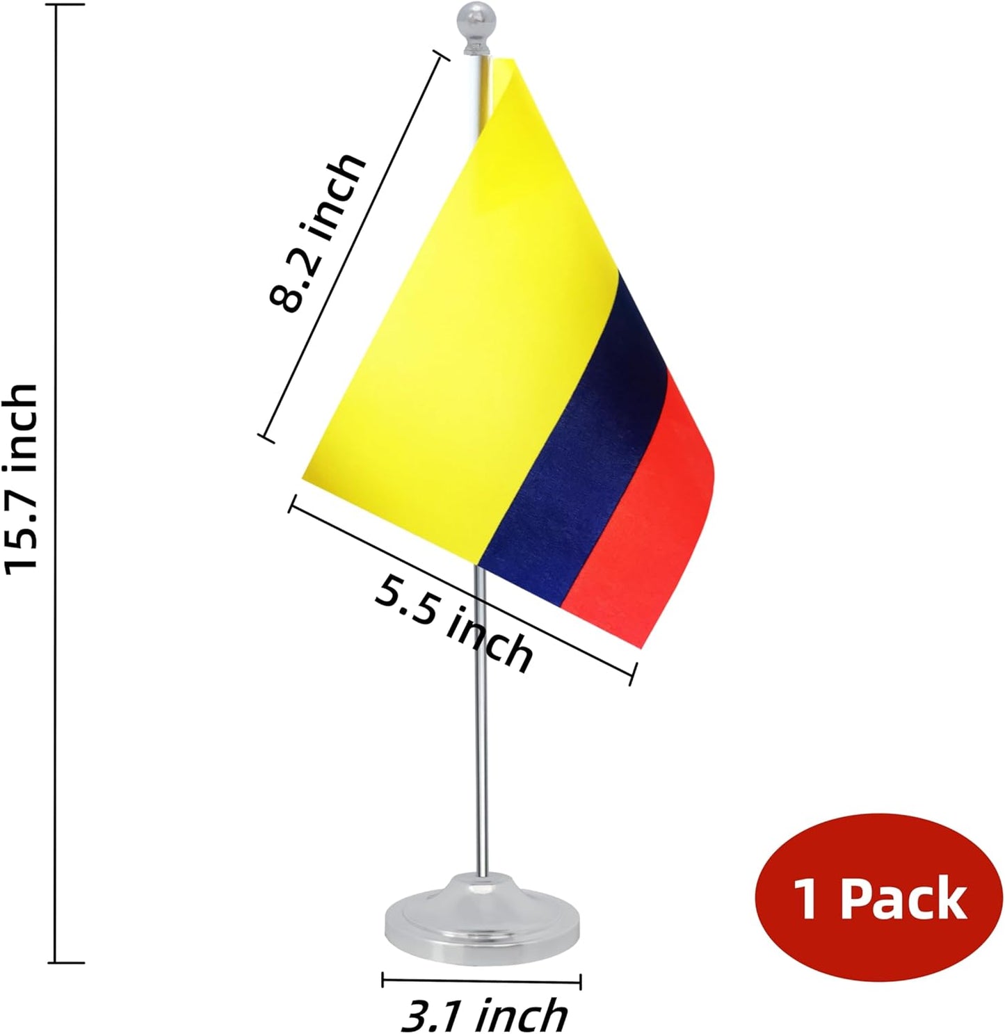Colombia Desk Flag, Colombian Table Office Flag with Metal Pole and Stand Base, International Country Flags, Festival Event Celebration, Classroom Meeting Desktop Decor (Colombia)
