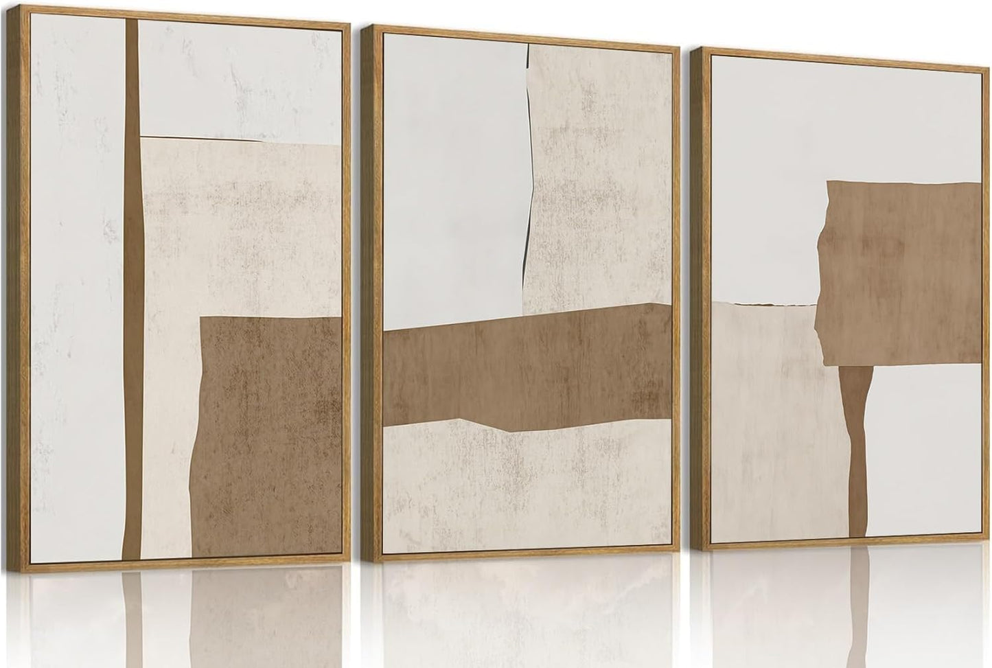 myusuar 3 Piece Large Modern Abstract Canvas Framed Wall Art For Living Room, Brown And Beige Block Minimalist Wall Art Decor Posters Prints For Bedroom Office, 24x36in