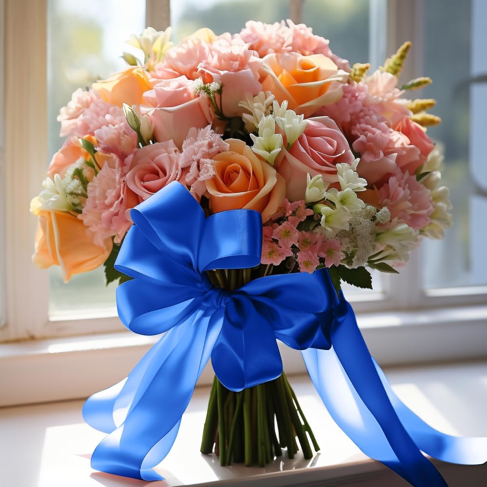 3 Inch 25 Yard Wide Satin Ribbon Royal Blue, Solid Fabric Large Ribbon Roll for Cutting Ceremony Wedding Opening Party Decoration, Chairs, Sewing, Festival Pageant Sashes