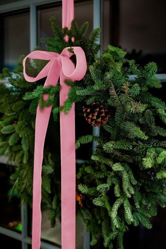Pink Velvet Ribbon 1.5'' 25 Yards for Christmas Tree, Gift Wrapping, Flower Bouquet, Wreath Decorations, Bow Making