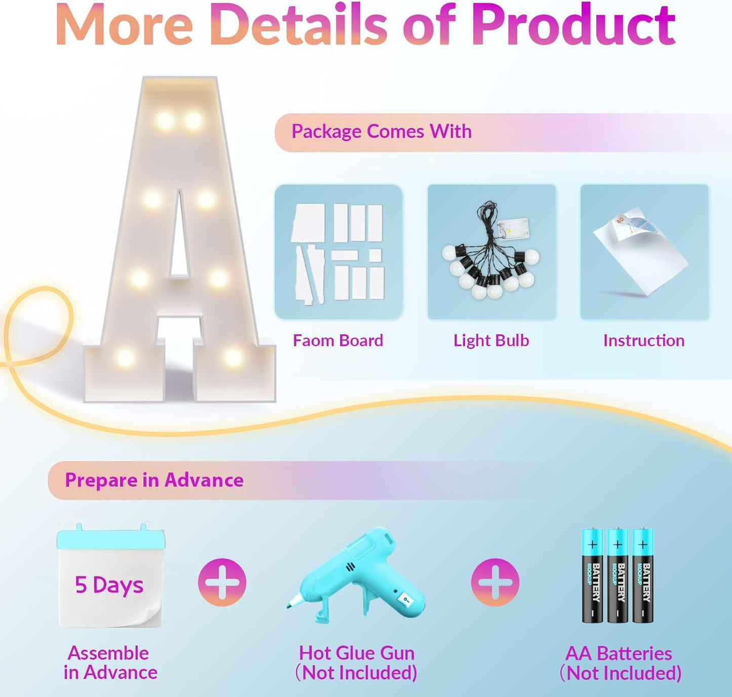 JoyMuse Marquee Letters 3 Feet Tall, Light Up Letters 3FT with Lights, Large Letters for Party, Letter D Light Up Letters for Baby Shower Wedding Proposal Graduation Birthday Decorations