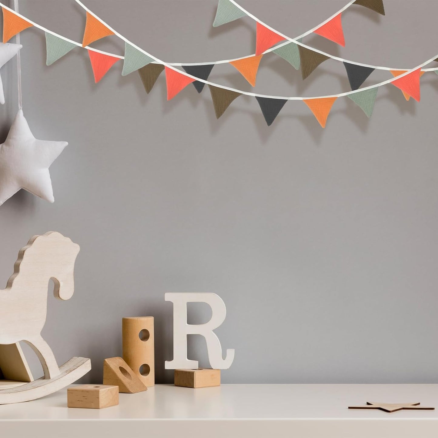 Oudain 15.5 ft Pennant Banner Flags, 2 Pcs Nursery Garland Triangle Bunting Flag Baby Banner for Nursery Decor Baby Birthday Boho Wedding Shower Party Event, Each 7.75 ft(Rustic Color)