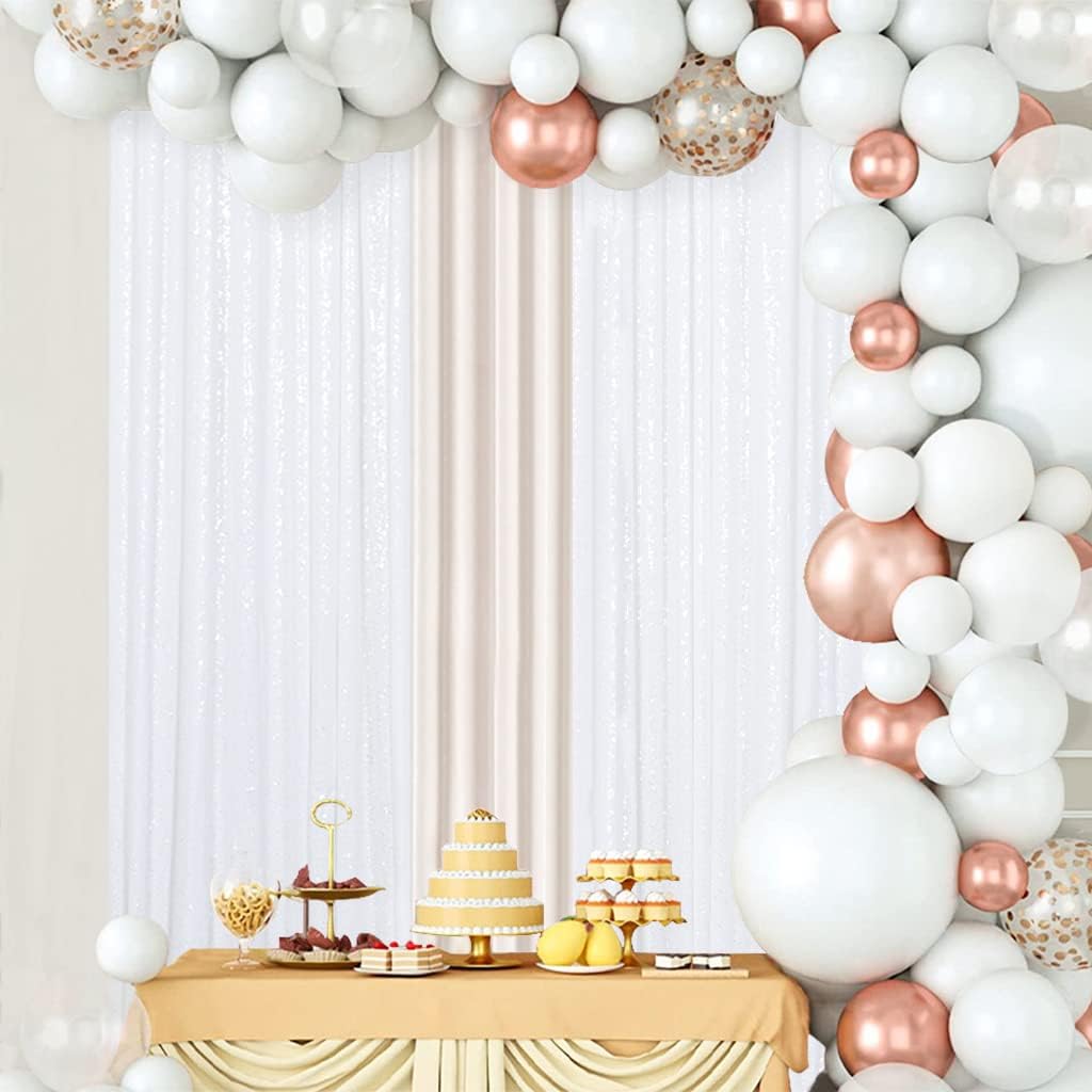 ShinyBeauty White Sequin Photo Backdrop 4x10FT (120") - Sparkly Glitter Photography Background 2 Panels for Christmas, Halloween, Xmas, Birthday Party Studio Decor - Premium Durable Event Backdrops