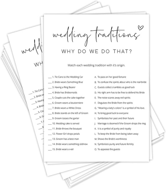 Bridal Shower Games, Why Do We Do That, 25Pcs Minimalist White Double-Sided Bridal Game Cards with 1 Answer Key, Wedding Shower Games for Guests, Engagement Bachelorette Party Supplies - A04