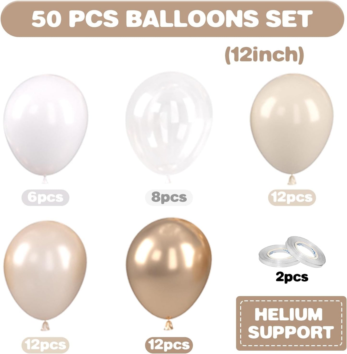 Gold and White Balloons, 12 Inch Gold Balloons, Nude Metallic Champagne Gold Balloons, Pearl White Clear Latex Balloons for Wedding Engagement Anniversary Men Women Birthday Party Decorations