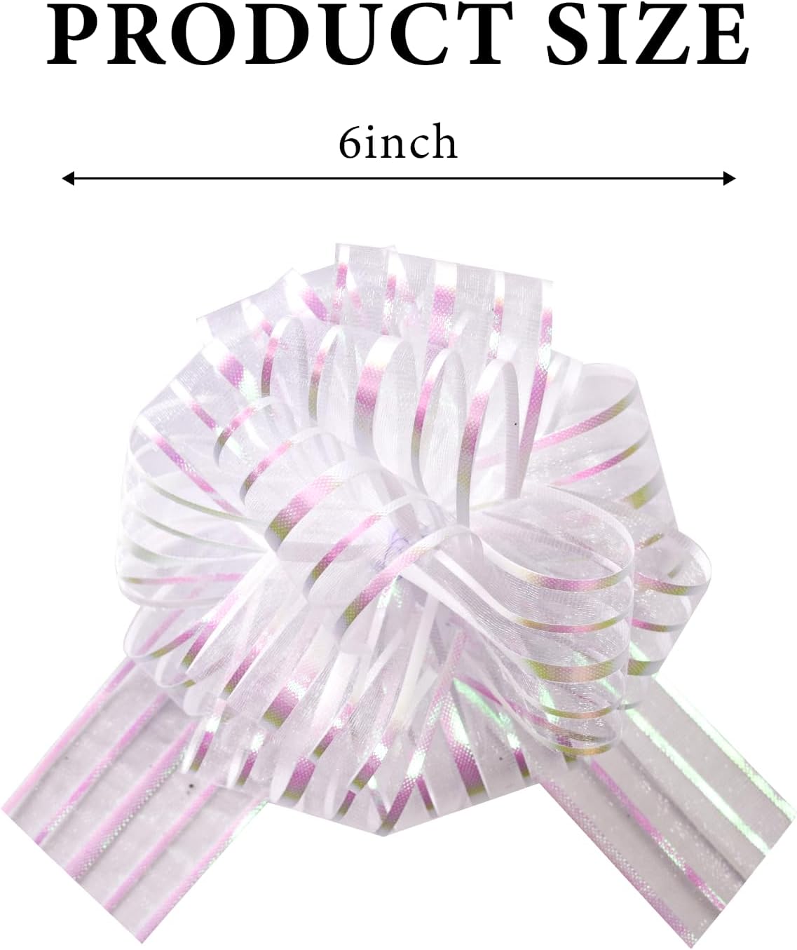 6 Pcs 6 Inch White Organza Pull Bow – Perfect for Wedding Decoration, Gift Wrapping Baskets, Car Bows, Birthday Parties, Christmas and Valentine's Day