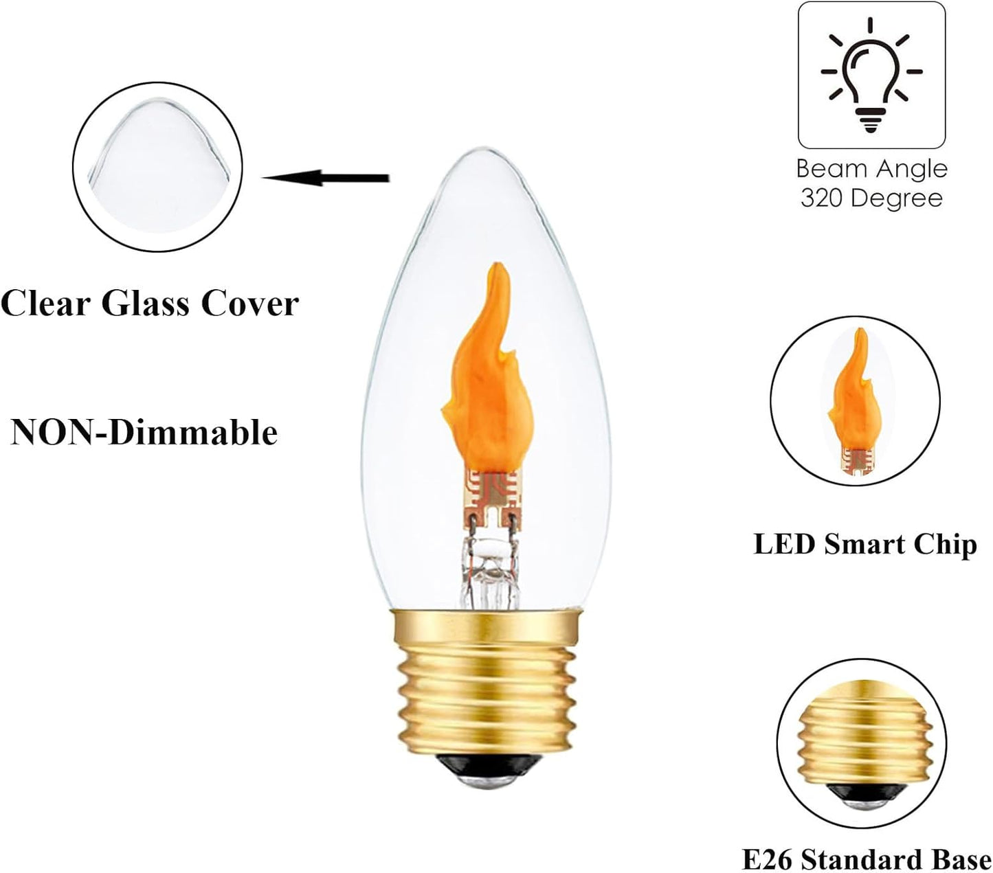 LED Flickering Light Bulbs E26 Flame Effect Bulb Standard Base, Fire Light Bulbs for Halloween Christmas Decoration, 2 Pack