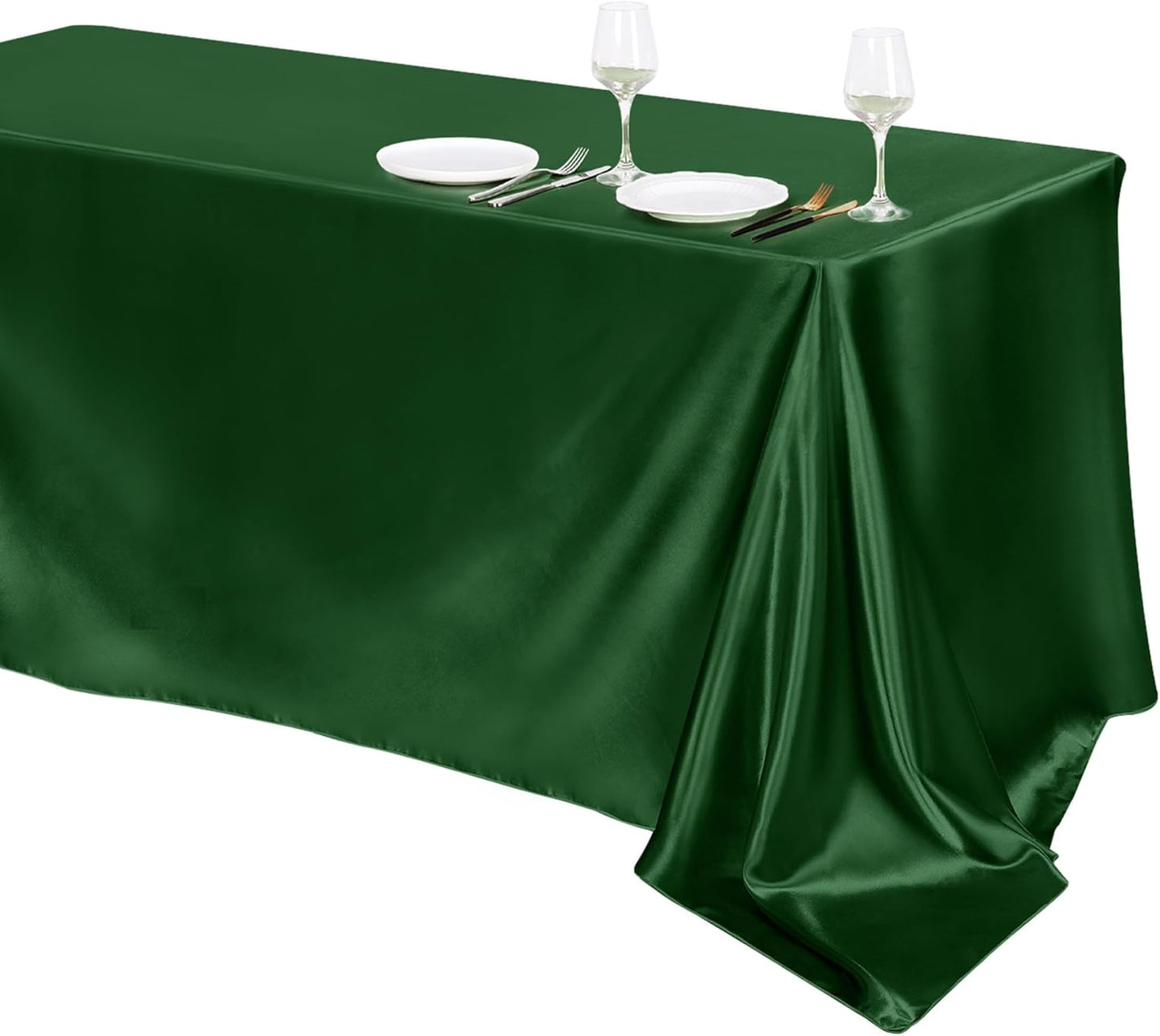 TURSTIN 1 Packs Dark Green Satin Tablecloth 102 x 58 Inch Overlay Satin Table Cover Rectangle Bright Silk Tablecloth Smooth Fabric Table Decoration for Wedding Banquet Party Events