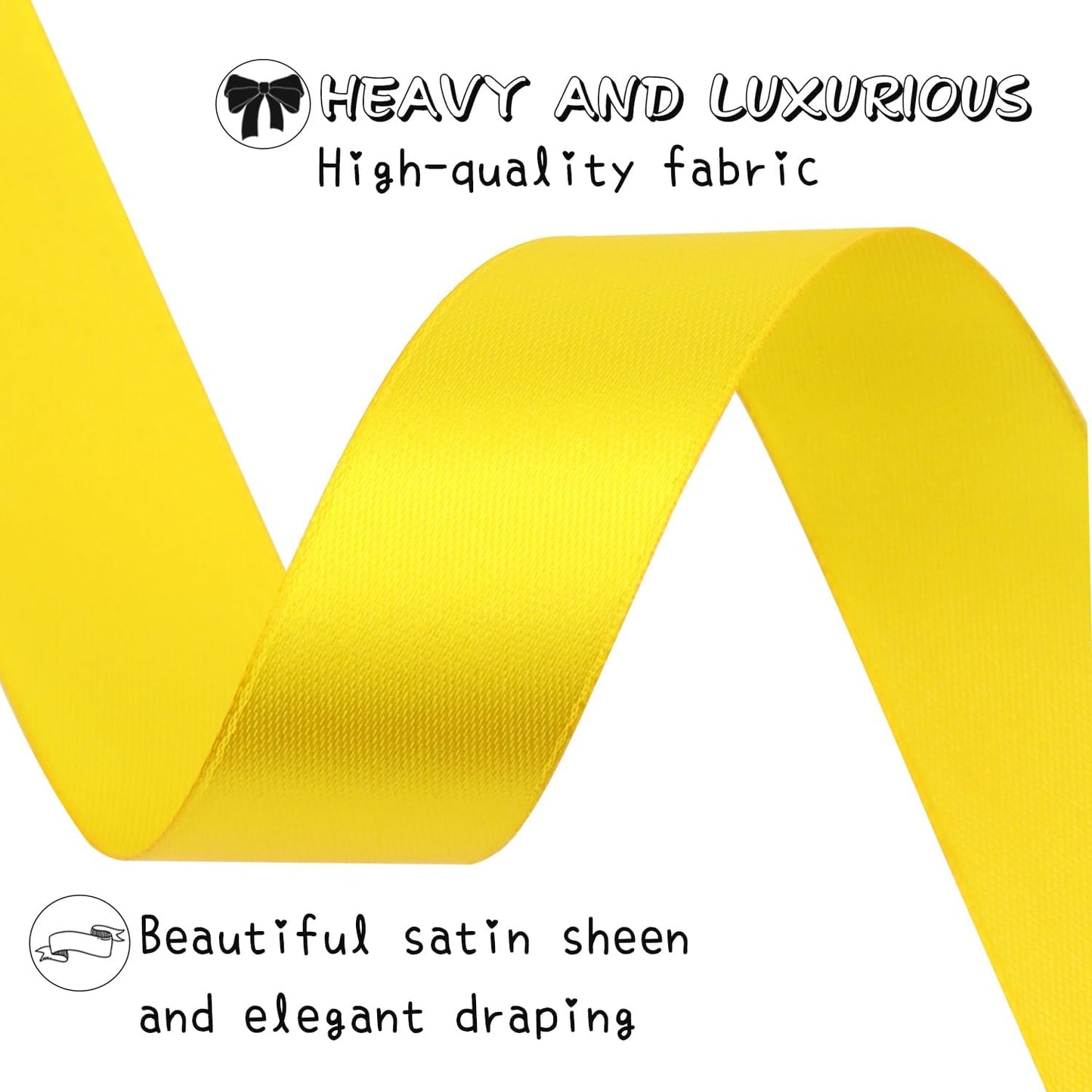 Yellow Solid Satin Ribbon 1 Inch 50 Yards Solid Polyester Fabric Ribbon for Gift Wrapping Wedding Christmas Baby Shower Birthday Party Decoration Handmade Immortal Flower Craft