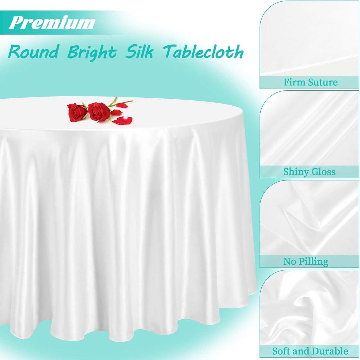 12 Pack 120 Inch White Satin Tablecloth - Premium Bright Silky Round Tablecloth Overlay Smooth Fabric Table Cover, Table Decoration for Wedding Party Banquet Events Restaurant Kitchen Dining