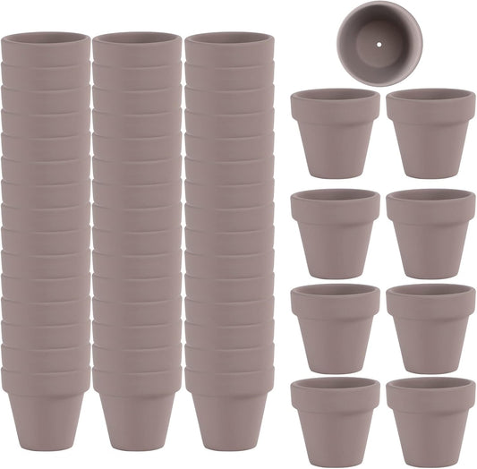 54 Pcs Small Mini Grey Clay Pots 2.1'' Terracotta Pot Clay Ceramic Pottery Planter Cactus Flower Pots Succulent Nursery Pots- Great for Window Boxes, Cactus, Plants, Crafts, Wedding Favors
