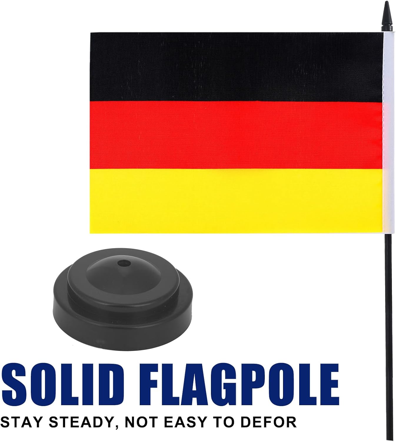 Germany Desk Flag 12" Solid Pole Deluxe Set German Flags Banner Mini Small Germany Office Table Flags with Black Stand Base Desktop Decorations(2Pack)