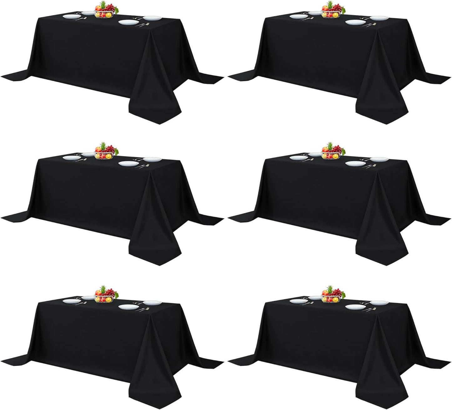 Fitable Black Tableclothes for Rectangle Tables, 6 Pack - 90 x 132 Inch - Reusable and Elegant Tablecloths, Polyester Fabric Table Covers for Wedding, Party, Banquet, Formal Events