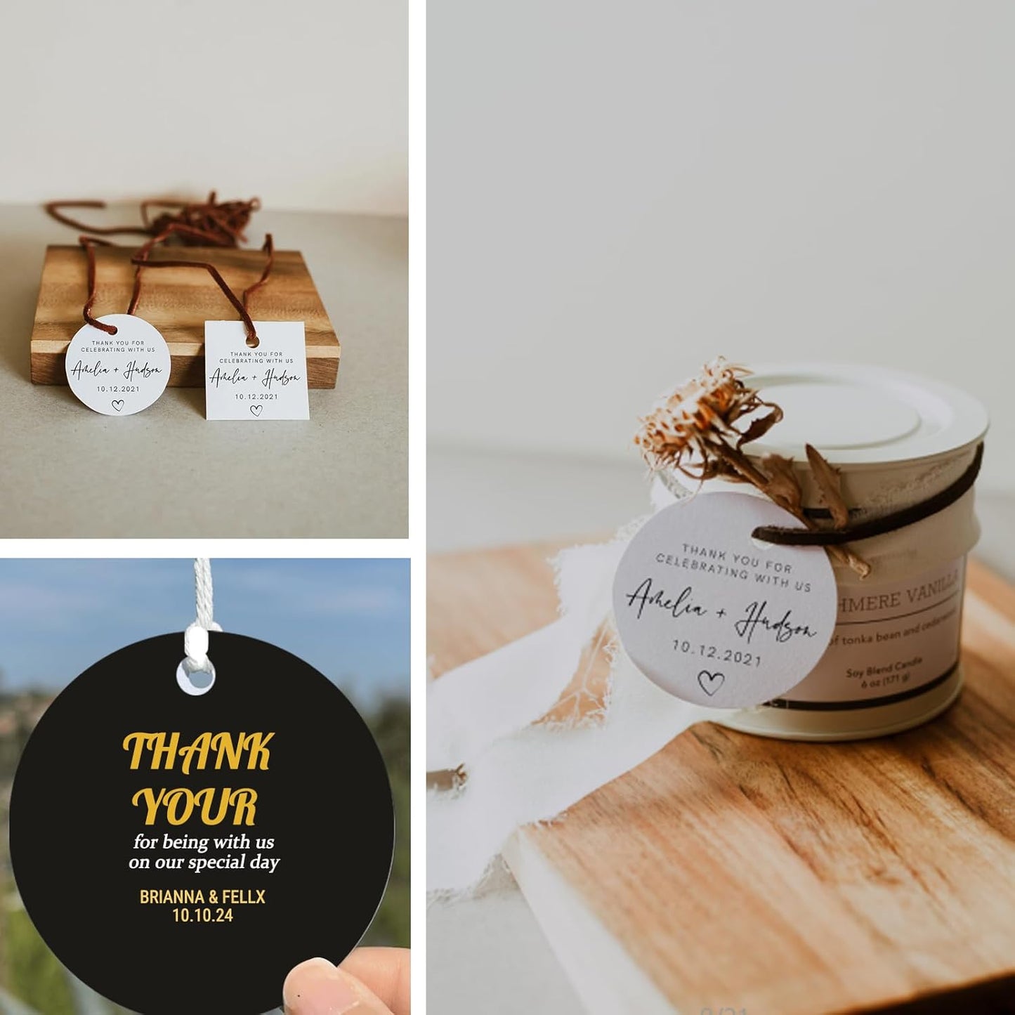 Custom Tag Personalized Hang Tags with Your Business Logo Round/Square Small Card Party Decoration Paper Label Gift Birthday Wedding Favors Tag (Black)