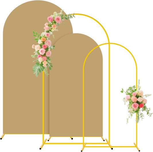 Wedding Arch Backdrop Stand and Brown Arch Cover Set 7.2FT/6FT Party Backdrop Arches Frame Balloon Arched Stand Covers Metal Arches with Covers for Birthday Wedding Ceremony Baby Shower Decor