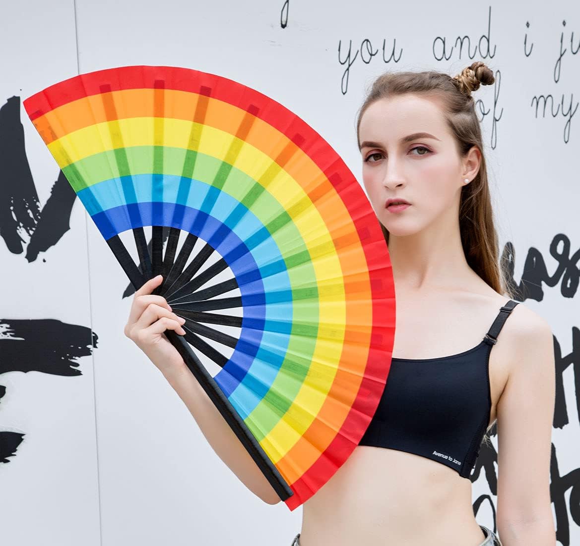 Amajiji Large Folding Hand Rave Fan Popping Fan for Line Dancing Clacking Fans for Boots On The Ground Dance,Party,Decoration,Festival (Rainbow)