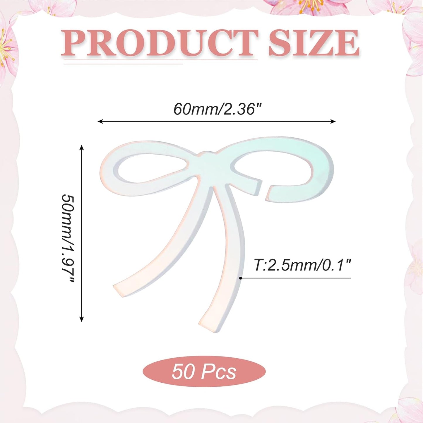 PATIKIL 50 Pcs Bows Drink Tags, Acrylic Wine Glass Charms Reusable Drink Markers for Party Wedding Birthday and Events Accessories, Laser