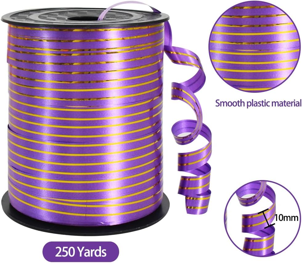 TONIFUL Curling Ribbon-Purple Gold Balloon Curling Ribbons-250 Yards Balloon String for DIY Decor,Gift Wrapping,Ribbons and Bows for Christmas New Year Birthday Gifts Graduation Supplies