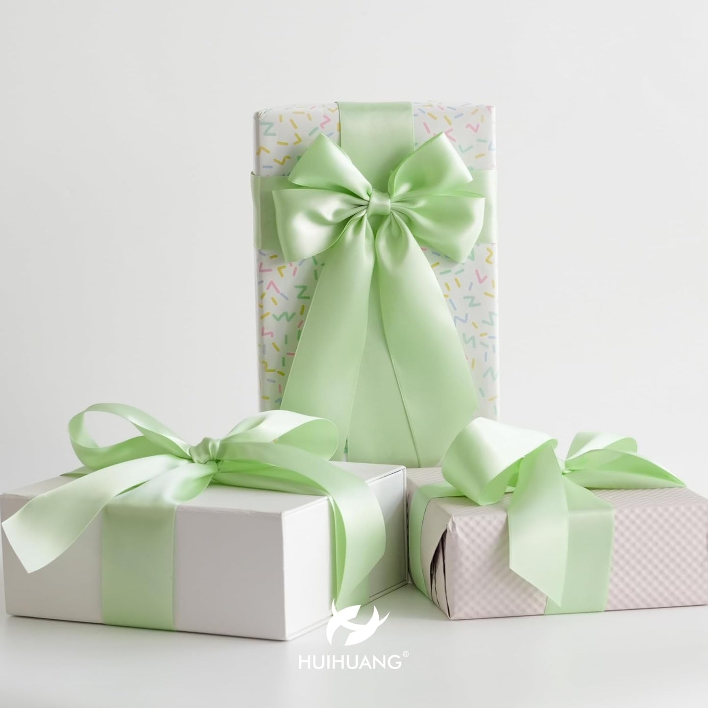 HUIHUANG Seafoam Green Satin Ribbon 1-1/2 inch x 50 Yards Pastel Green Silk Satin Ribbon for Gift Wrapping, Bows, Flower Bouquet, Eternal Roses, Crafts, Wedding Holiday Party Decor