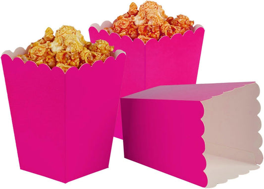 Hot Pink Popcorn Boxes Mini Pack of 12, Paper Popcorn Container for Birthday Party, Graduation, Wedding, Carnival, Movie Night
