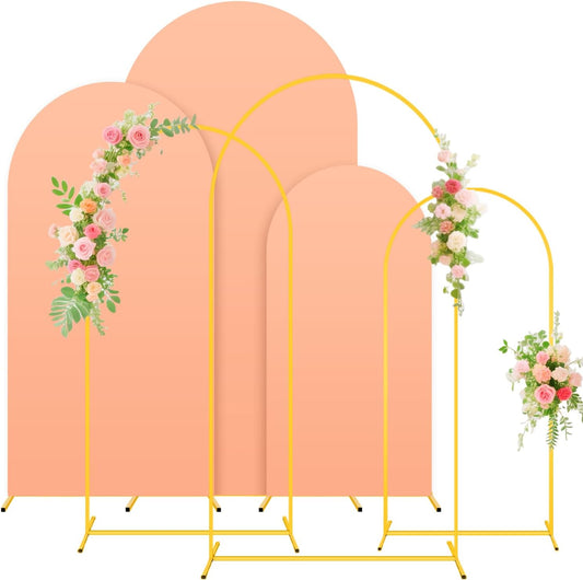 Metal Arch Backdrop Stand Set of 3 with Cover 7.2FT, 6.6FT, 6FT Wedding Arch Stand Arched Frame and Peach Arch Covers Stretchy Backdrop Spandex for Birthday Party Baby Shower Graduation Ceremony Decor