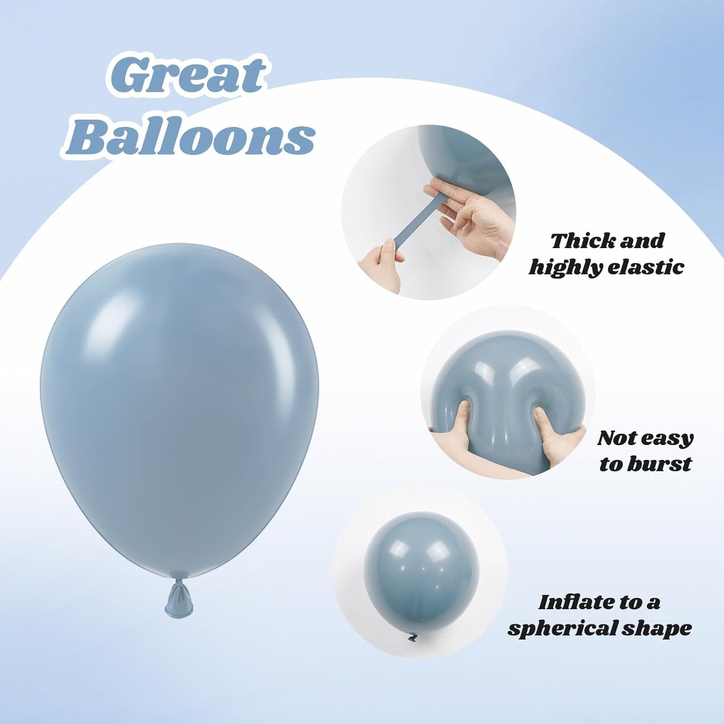 60pcs Dusty Blue Balloons 12inch with Sand White Metallic Gold Dusty Pastel Blue Balloons for Wedding Gender Reveal Baby Bridal Shower Birthday Party Decorations