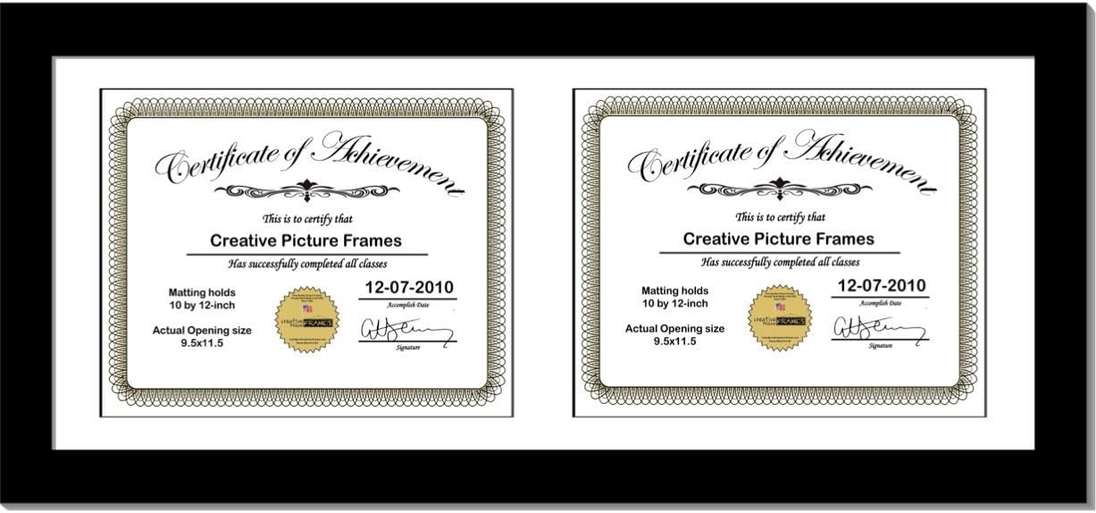 Creative Picture Frames 14X30Bk-W Black Horizontal Double Diploma Frame With 2 Opening White Mat, Holds 2-10X12-Inch Documents With Wall Hanger