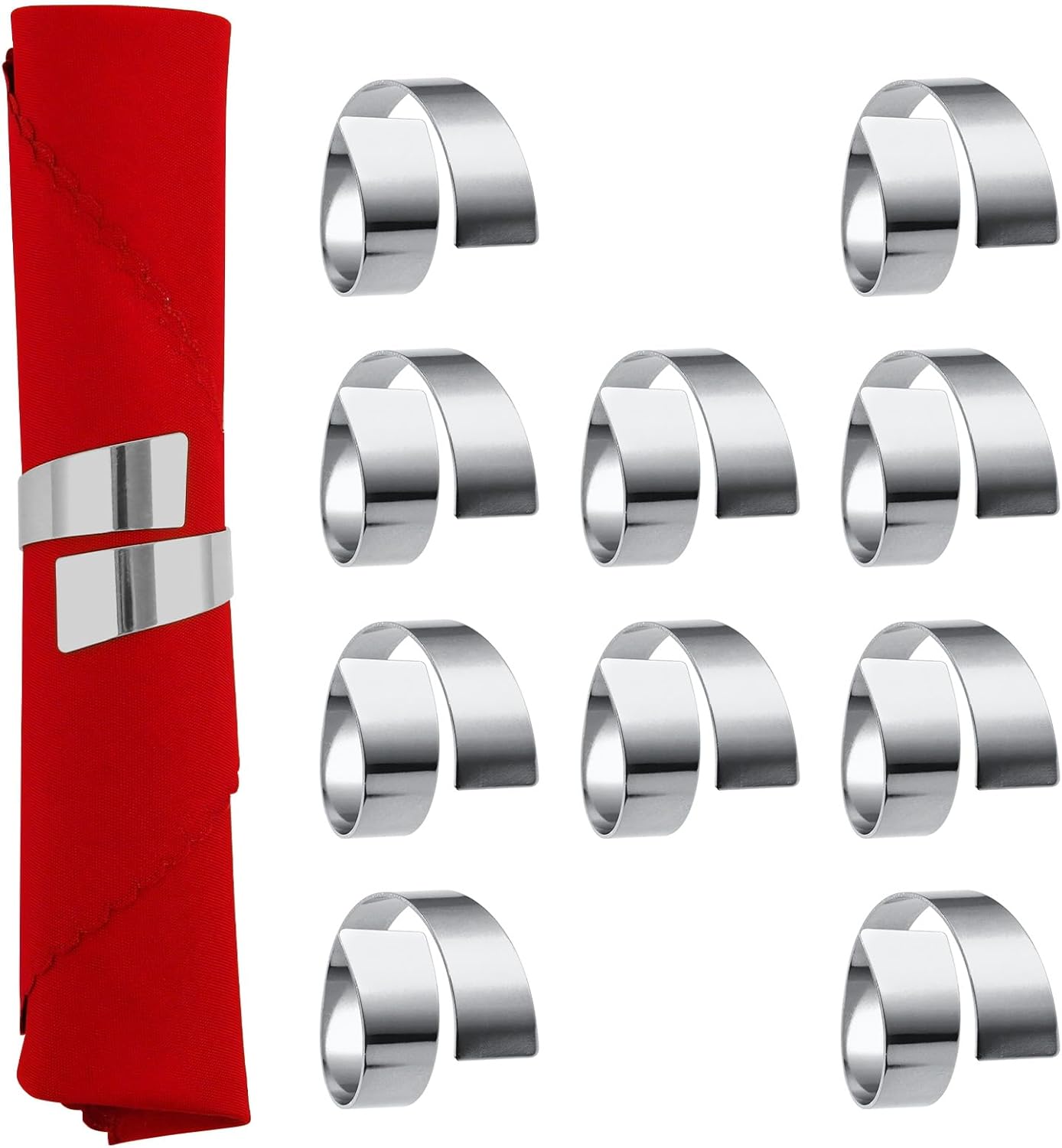 Silver Napkin Rings Set of 10, Metal Material (Silver, Normal)