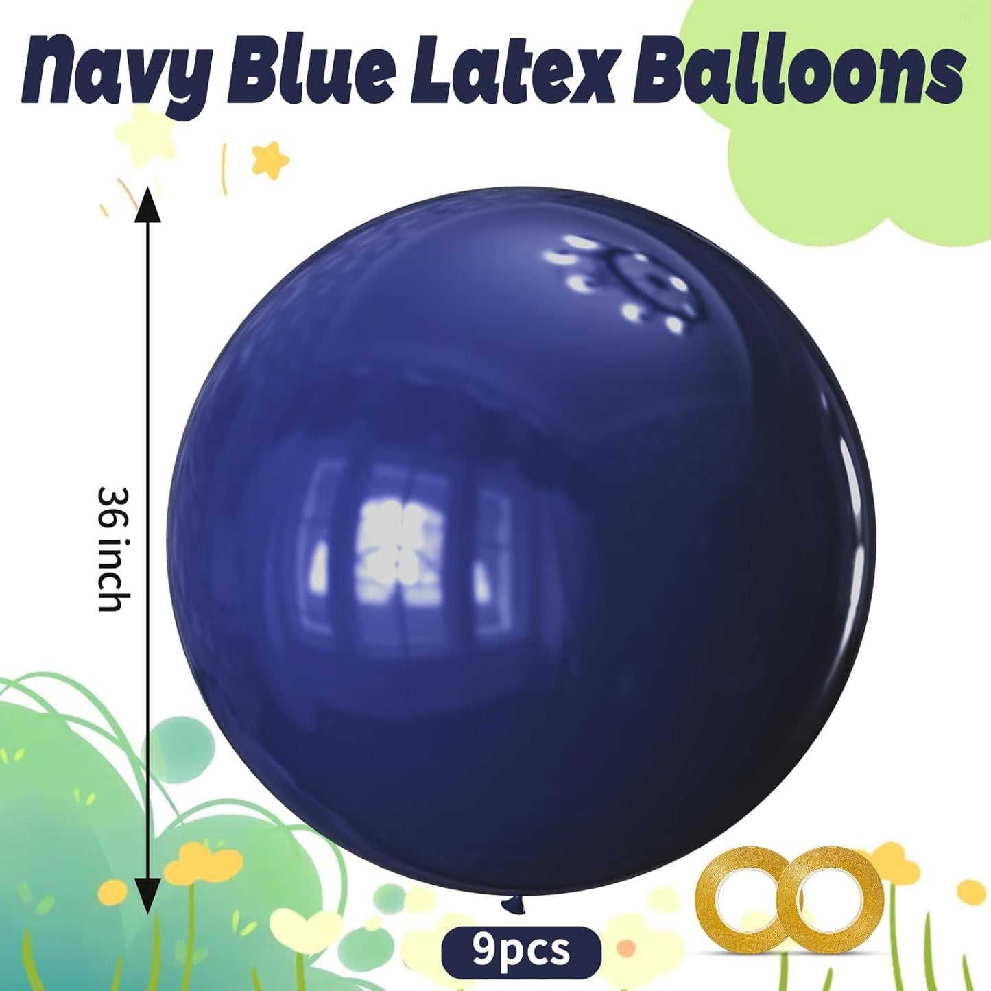 KAWKALSH Dark Blue Balloons 9pcs 36 Inch Extra Large Big Jumbo Giant Matte Navy Blue Latex Balloons for Graduation New Year Weddings Father's Day Baby Shower Birthday Party Decorations