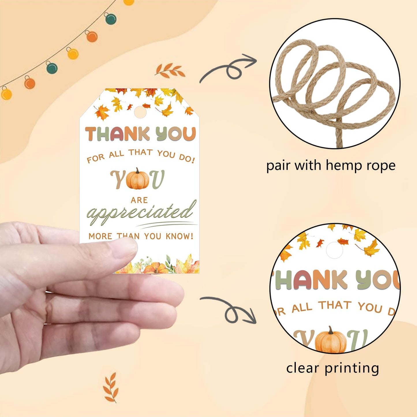 50pcs Thanksgiving Thank You Gift Tags, Friendsgiving Favor Tags with String for Teacher Staff Appreciation Favors Decoration (Appreciation)