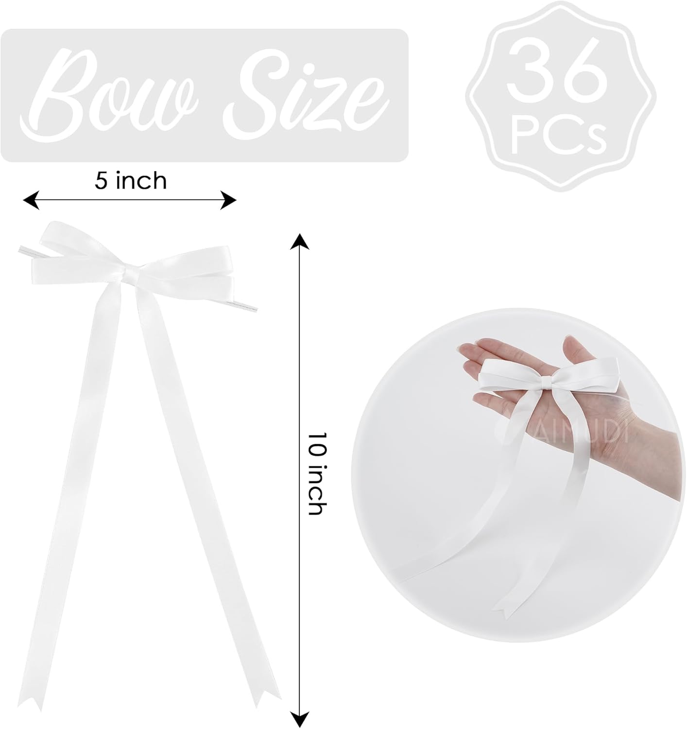 AIMUDI White Bows 5 × 10" Satin Bows for Gift Wrapping Twist Tie Bows Premade Ribbon Bows for Bouquets Invitations Baskets Crafts Wreaths Wedding Birthday Baby Shower Party Decorations, 36 PCs