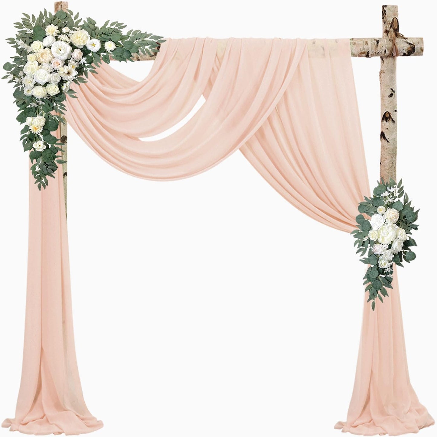 4 Panels 20Ft Length x 28" Width Light Peach Wedding Arch Draping Fabric Arch Drapes Chiffon Fabric Sheer Curtains Backdrop for Party Bridal Decorations Wedding Ceremony Ceiling Stage Reception Decor